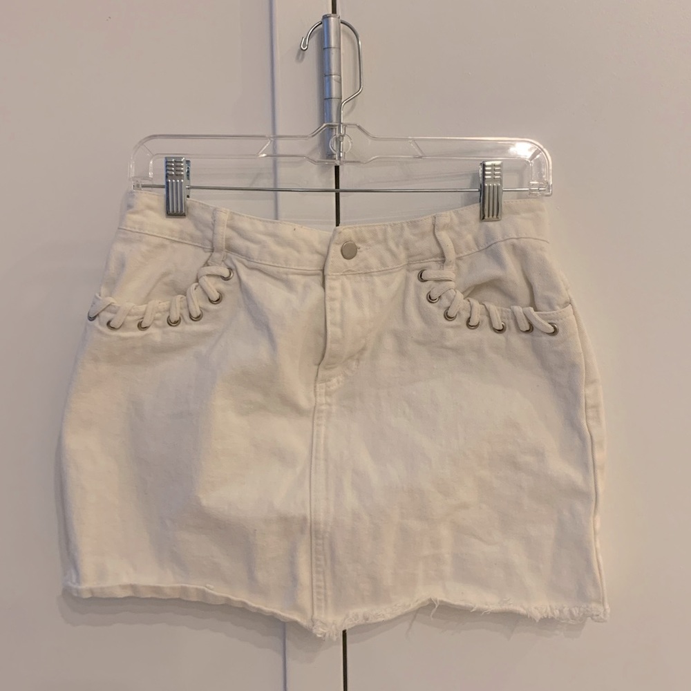 White denim mini skirt
